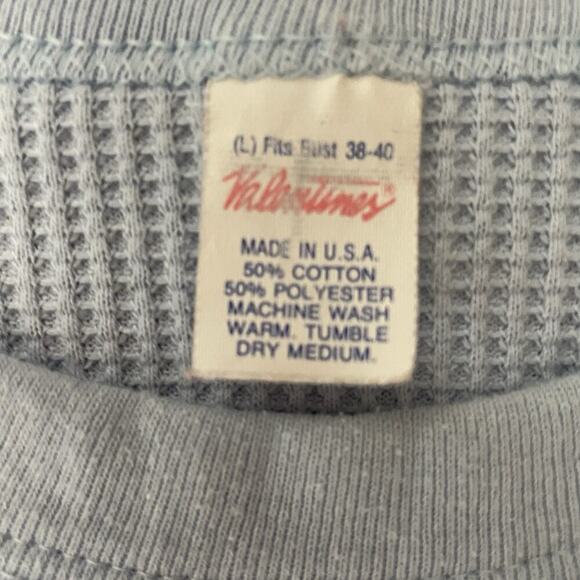 Vintage Thermal Waffle Knit Top Shirt Long Sleeve Large Blue Valentines… - Picture 5 of 5